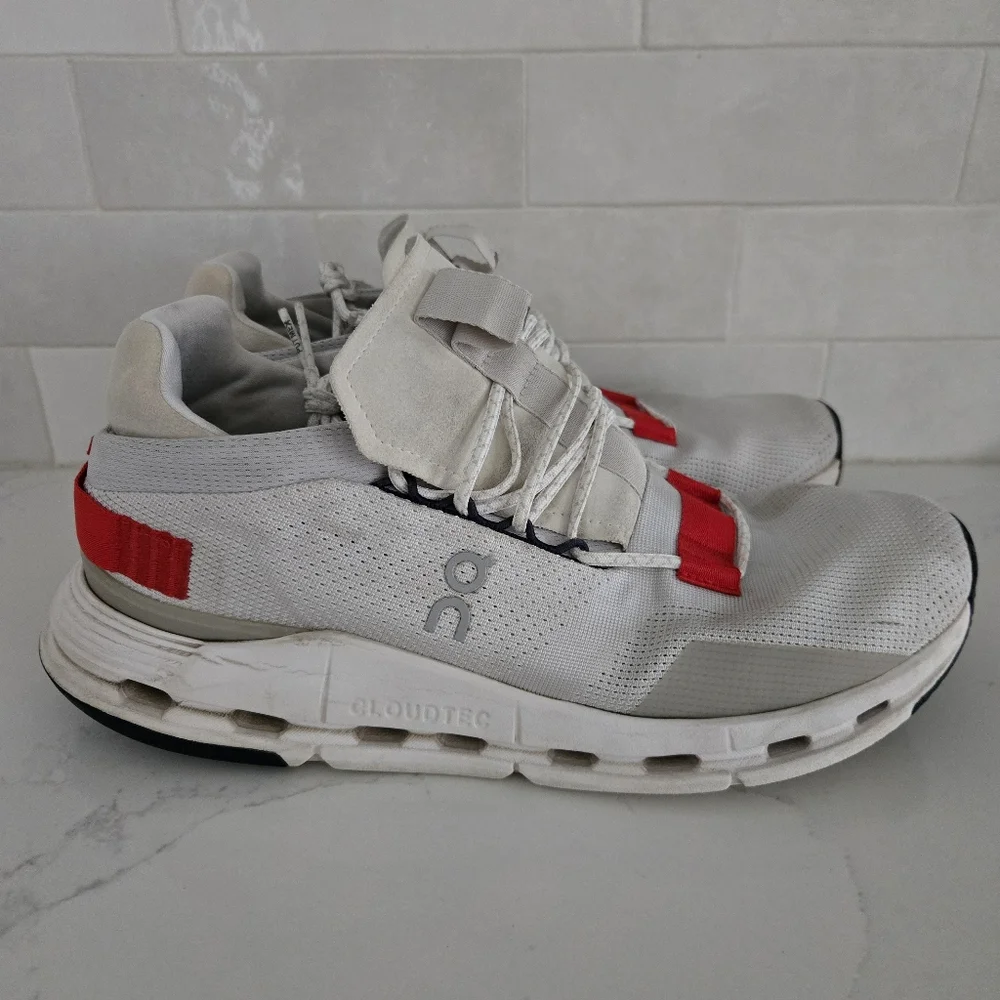 On Running Cloudnova Athletic Shoe White Red Gray Men's Size 10 Cloud - Picture 2 of 9